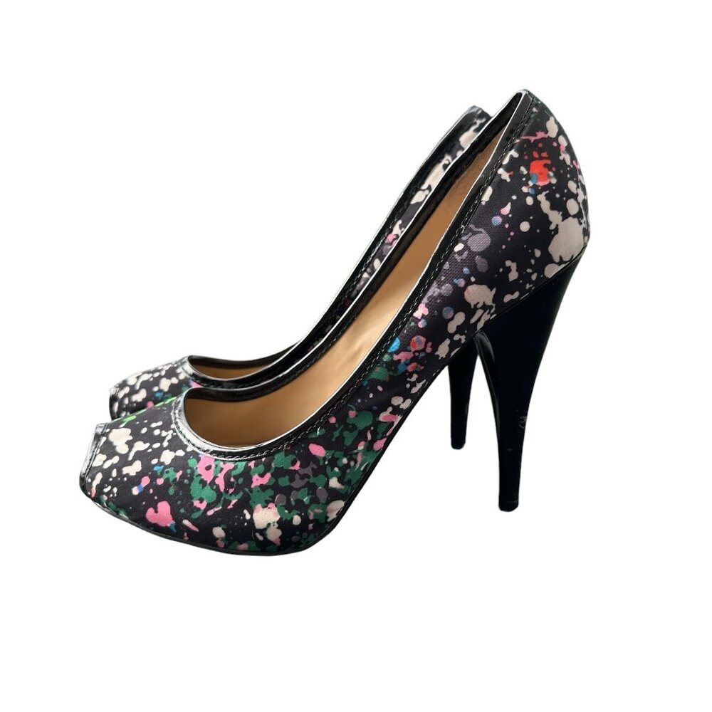 Black and Color Splattered Peep Toe Heel